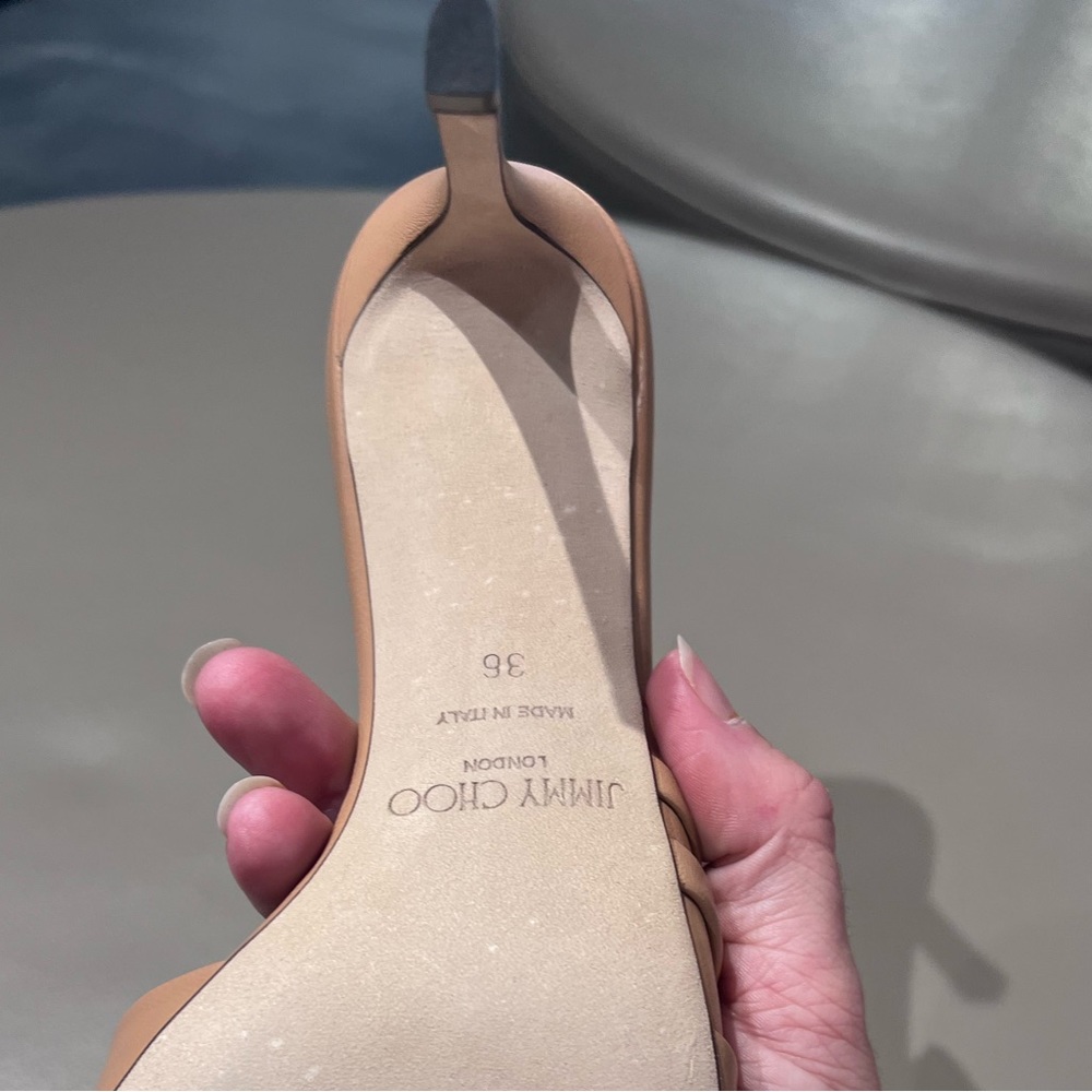 Jimmy Choo Basil 75 Luxe Happa Caramel Leather Heels Mules - Picture 6 of 7